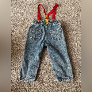 Vintage Little Levi's USA Orange Tab Acid Wash Jeans Red Suspenders 24M